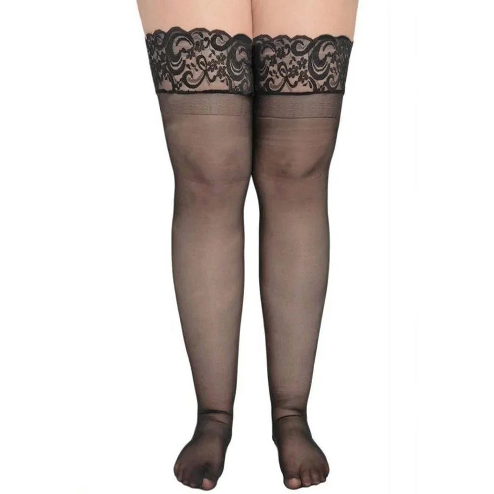 Plus Lace Top Sheer Thigh Highs Black Stay Up Stockings Womens 1x 2x 3x 4x 5x 6x